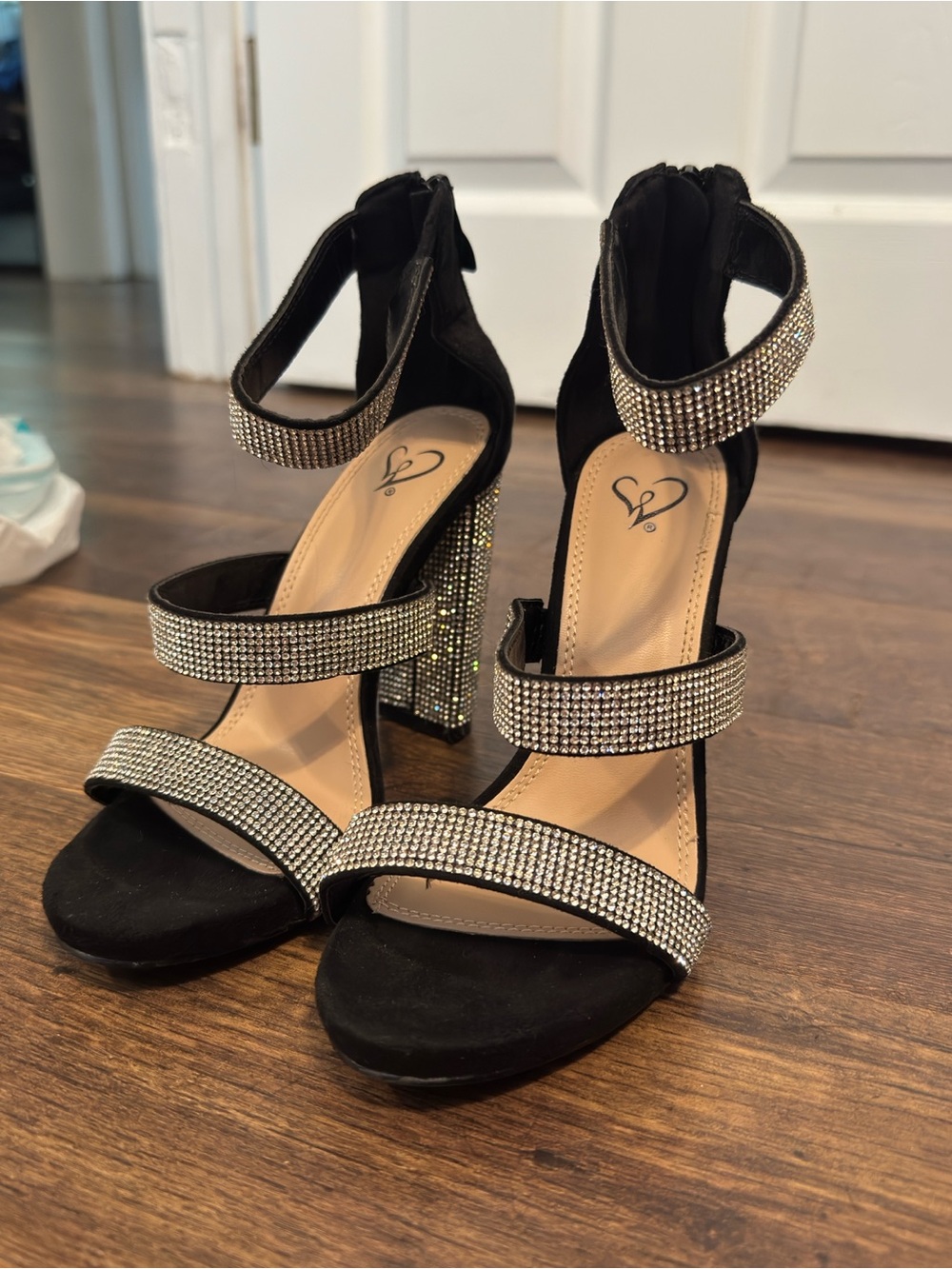 Windsor Black Rhinestone Strap Heels